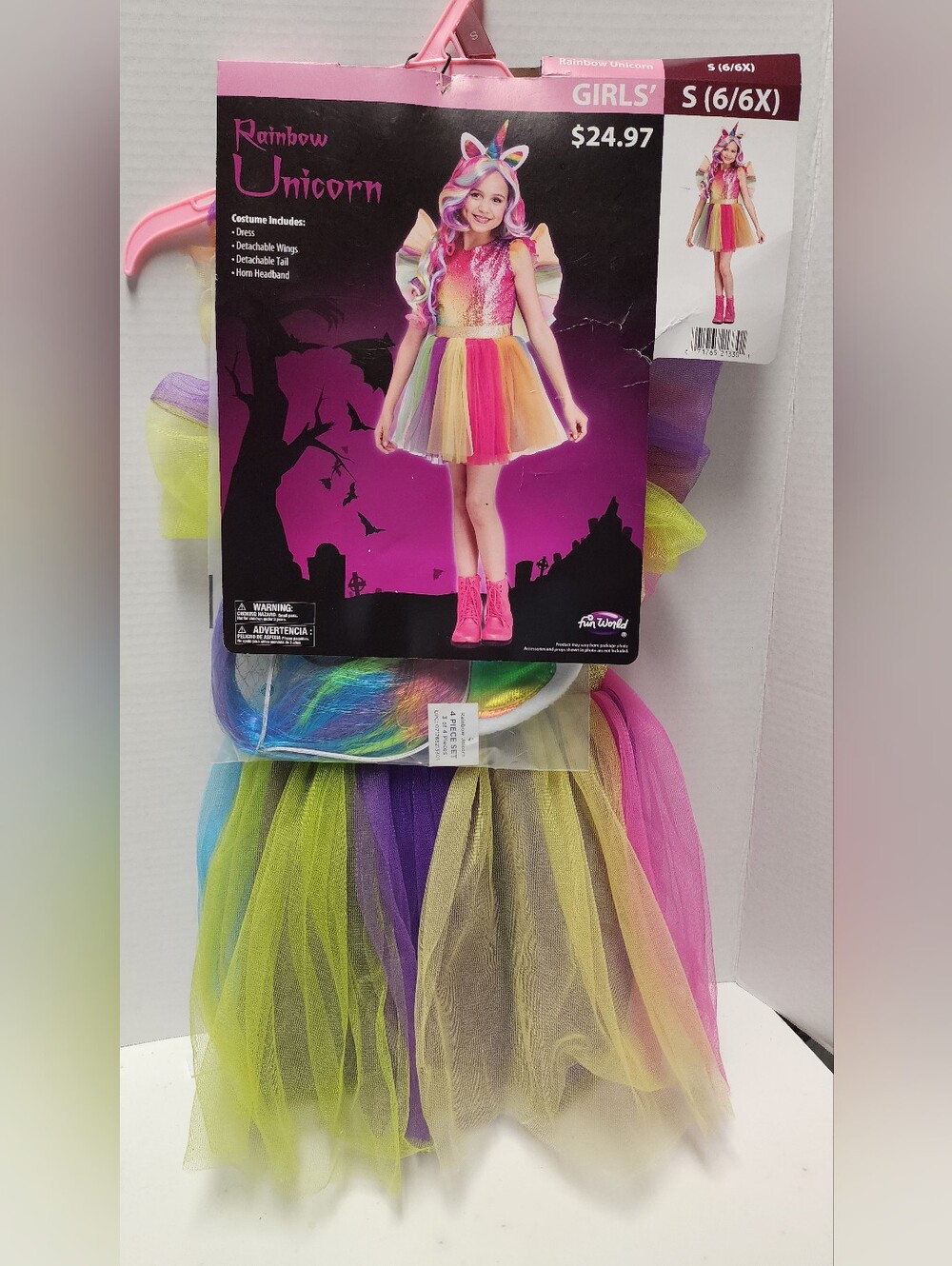 S (6/6X) Girl's Rainbow Unicorn Halloween Costume New Pink Yellow Purple Dress